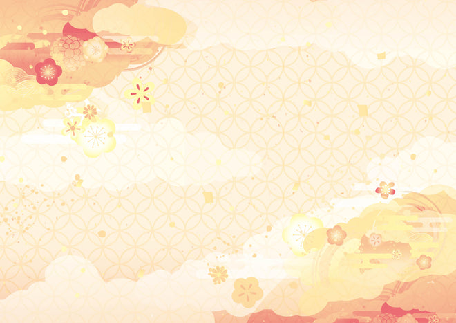 Küchenrückwand - Beige-Goldene Kirschblüten Illustration