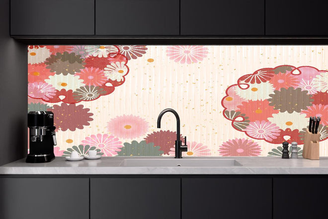 Küchenrückwand - Beige-Rosa Blumenmuster Illustration