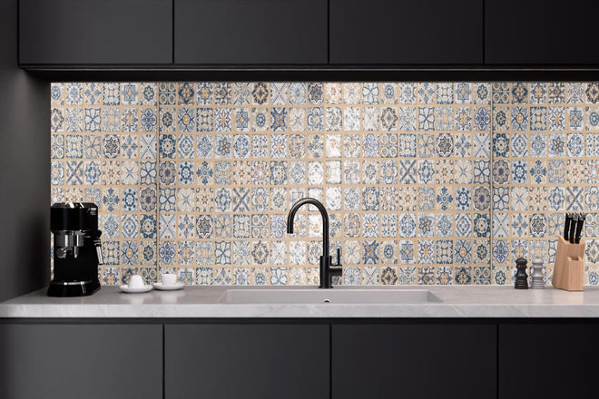 Küchenrückwand - Beige-blau Vintage Mosaik
