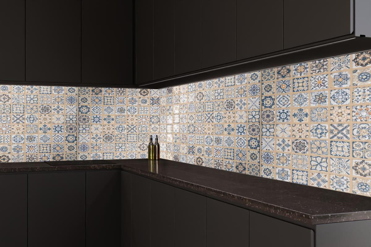 Küchenrückwand - Beige-blau Vintage Mosaik