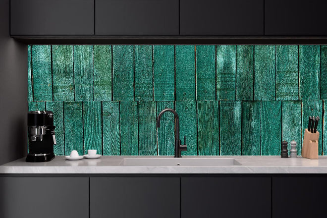 Küchenrückwand - Bläuliche Holzbretter