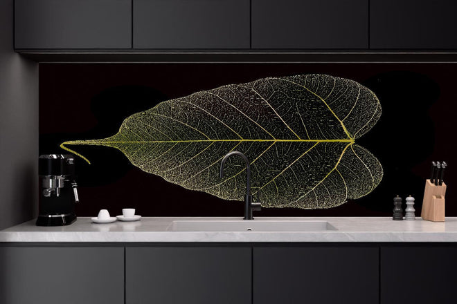 Küchenrückwand - Blattadern Makromuster Gelb Detail