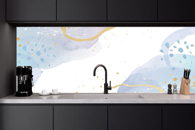 Küchenrückwand - Blau-Goldenes Aquarell Kunstwerk Muster