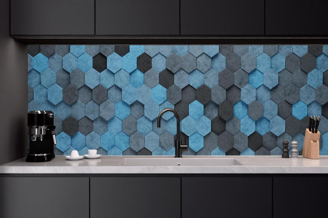 Küchenrückwand - Blaues Sechseck 3D Muster