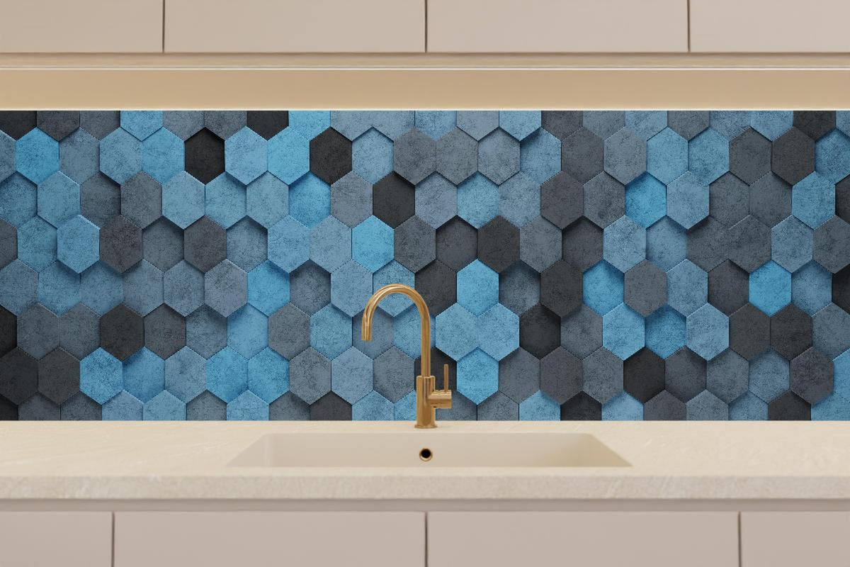 Küchenrückwand - Blaues Sechseck 3D Muster