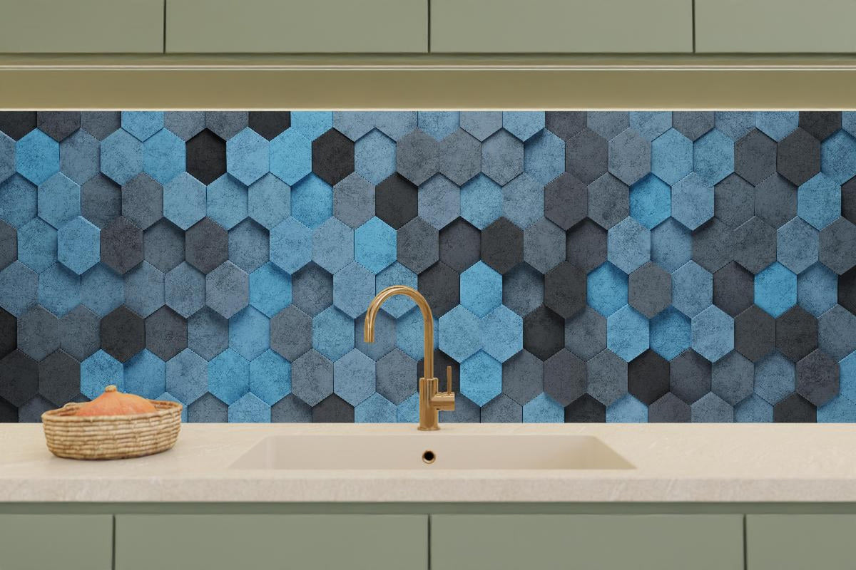 Küchenrückwand - Blaues Sechseck 3D Muster