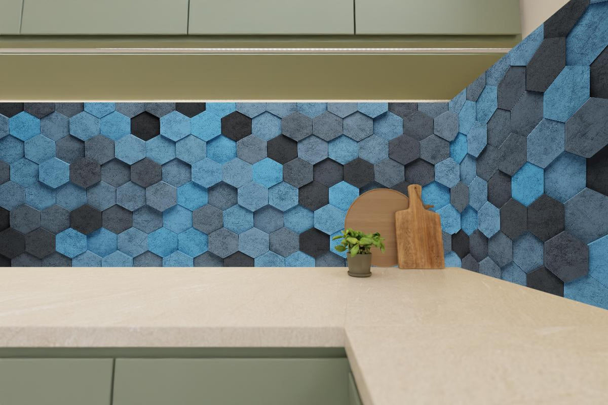 Küchenrückwand - Blaues Sechseck 3D Muster