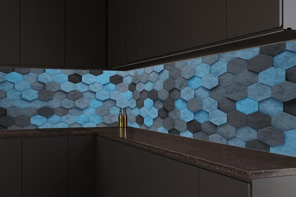Küchenrückwand - Blaues Sechseck 3D Muster