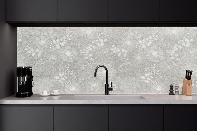 Küchenrückwand - Blumen auf grauem Beton