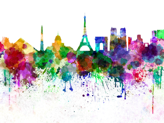 Küchenrückwand - Bunte Paris Skyline Aquarell