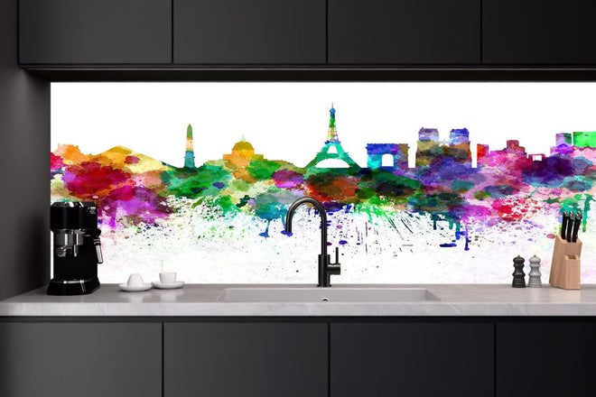 Küchenrückwand - Bunte Paris Skyline Aquarell