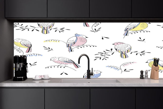 Küchenrückwand - Bunte Vögel Muster Illustration
