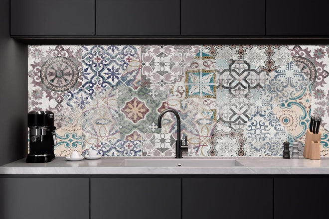 Küchenrückwand - Bunte alte Retro-Wand Fliesen