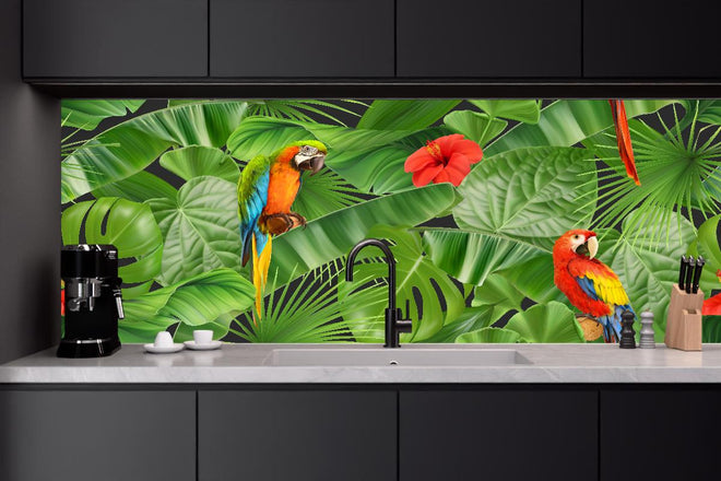 Küchenrückwand - Bunter Papagei Dschungel Design