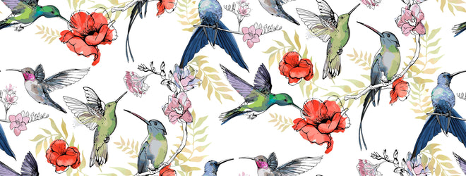 Küchenrückwand - Buntes Kolibri-Blüten Muster Design