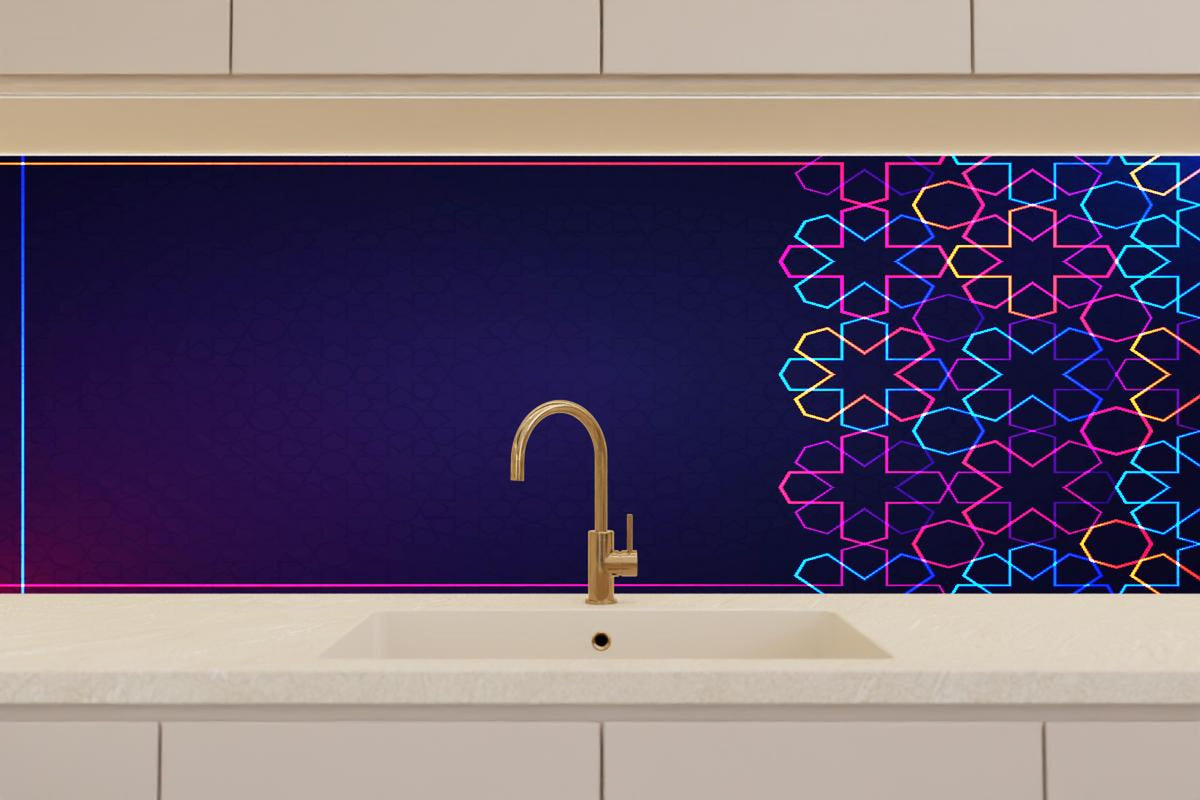 Küchenrückwand - Buntes Neon Eid Mubarak Design