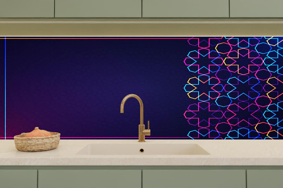 Küchenrückwand - Buntes Neon Eid Mubarak Design
