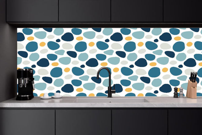 Küchenrückwand - Dekoratives Blau-Weiß-Oranges Designmuster