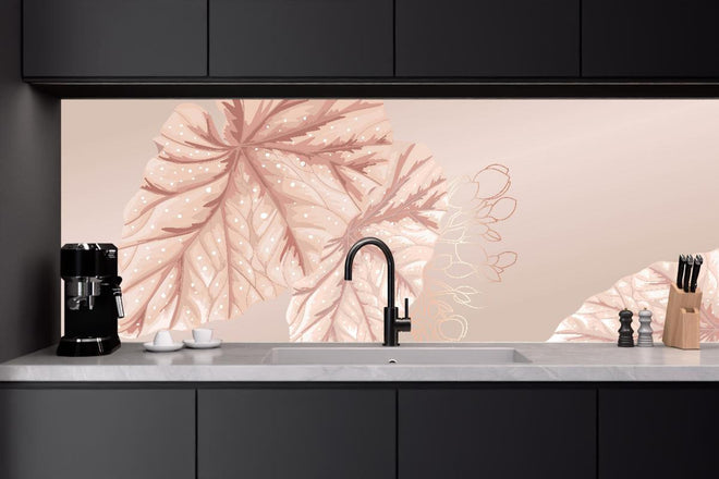 Küchenrückwand - Design Blüten Blatt Illustration Beige