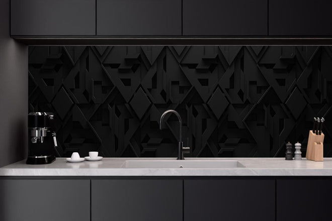 Küchenrückwand - Dunkel Schwarzer Geometrischer 3D Hintergrund