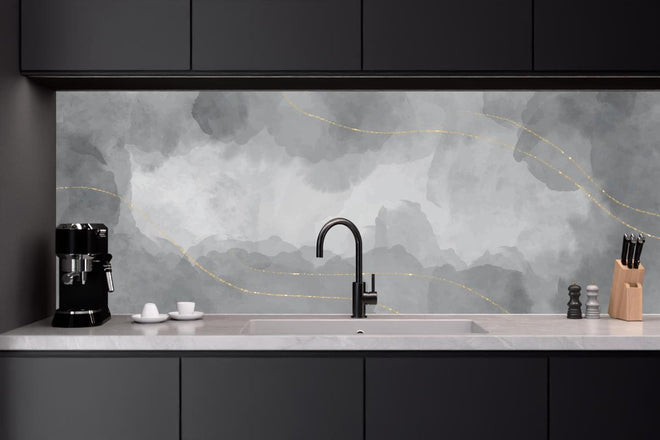 Küchenrückwand - Edler Grauweißer Marmor Goldadern
