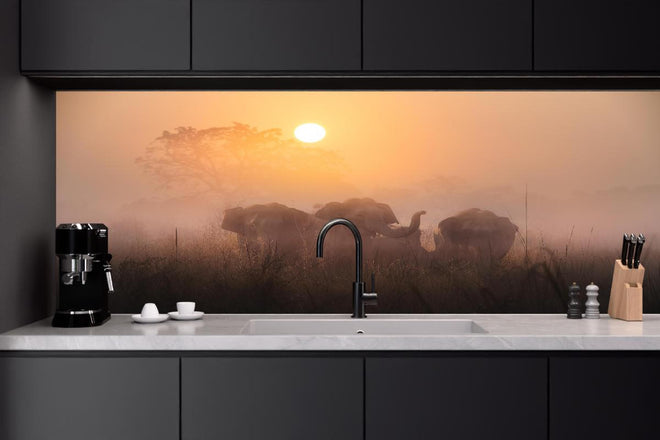 Küchenrückwand - Elefanten bei Morgengrauen