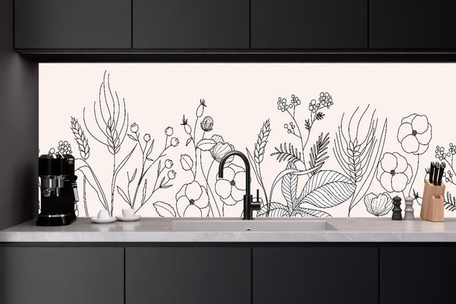 Küchenrückwand - Elegante Botanische Kunst in Graunuancen