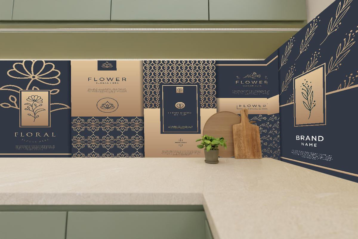 Küchenrückwand - Elegante Gold-Design Verpackungskollektion