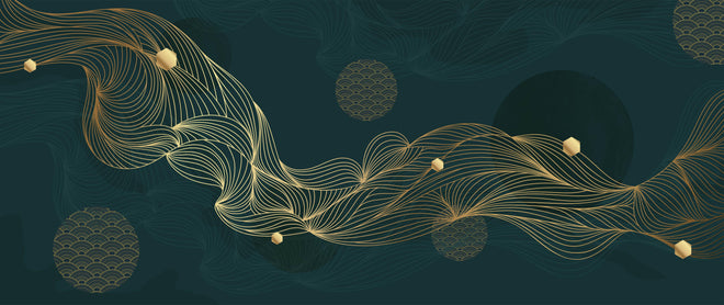 Küchenrückwand - Elegante Goldene Wellen auf Dunkelblau