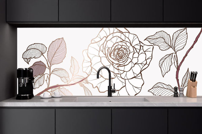 Küchenrückwand - Elegante Linienzeichnung einer Rose