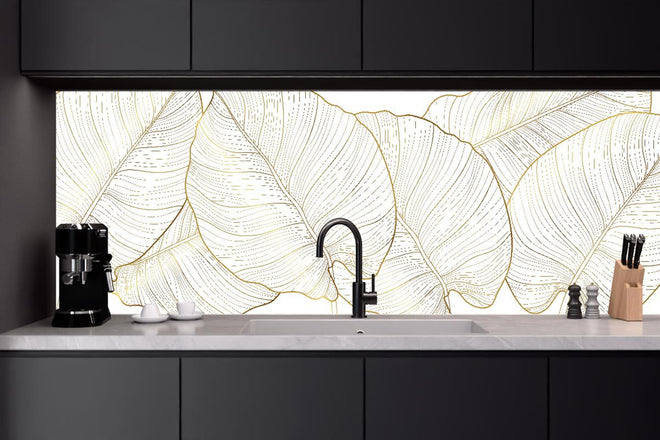 Küchenrückwand - Elegante goldene Linien Blattmotive