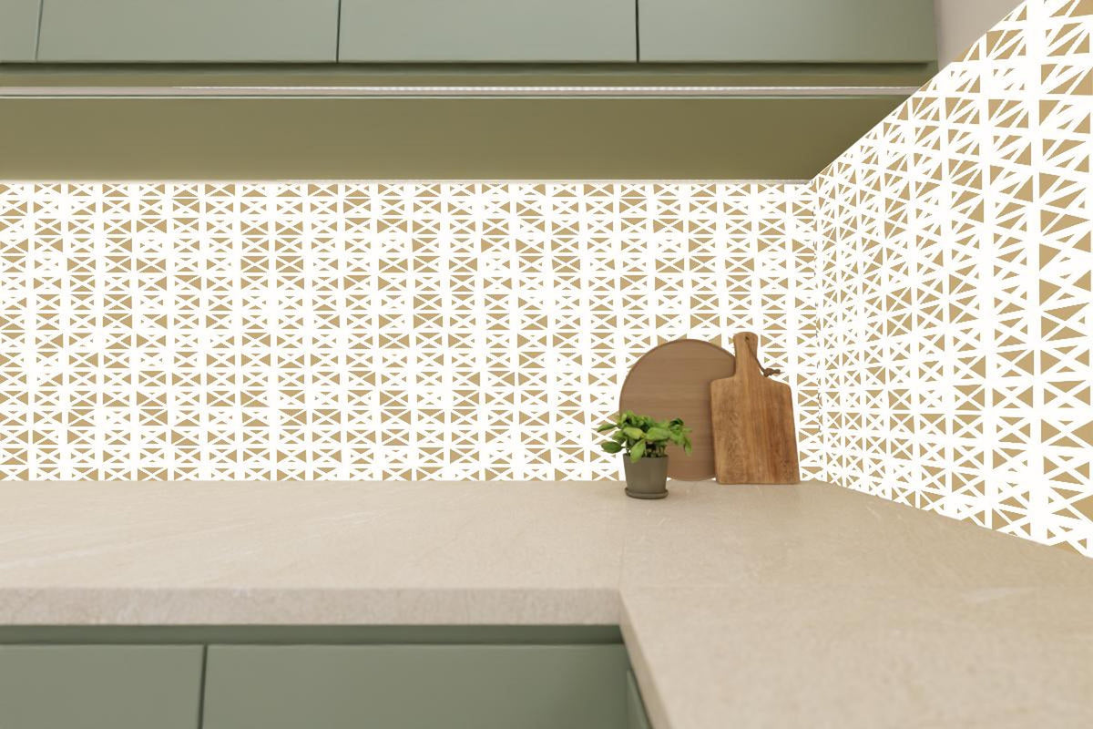 Küchenrückwand - Elegantes Gold-Weiß Ornament Muster