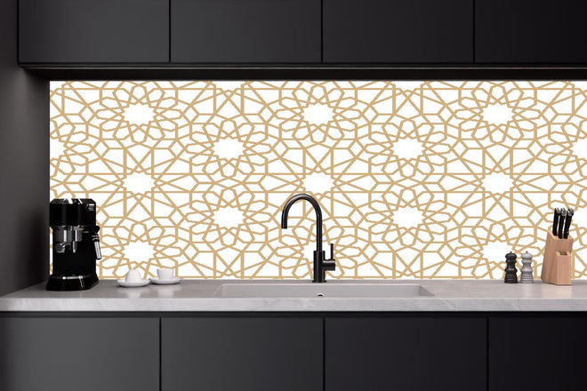 Küchenrückwand - Elegantes goldenes Muster auf Weiß