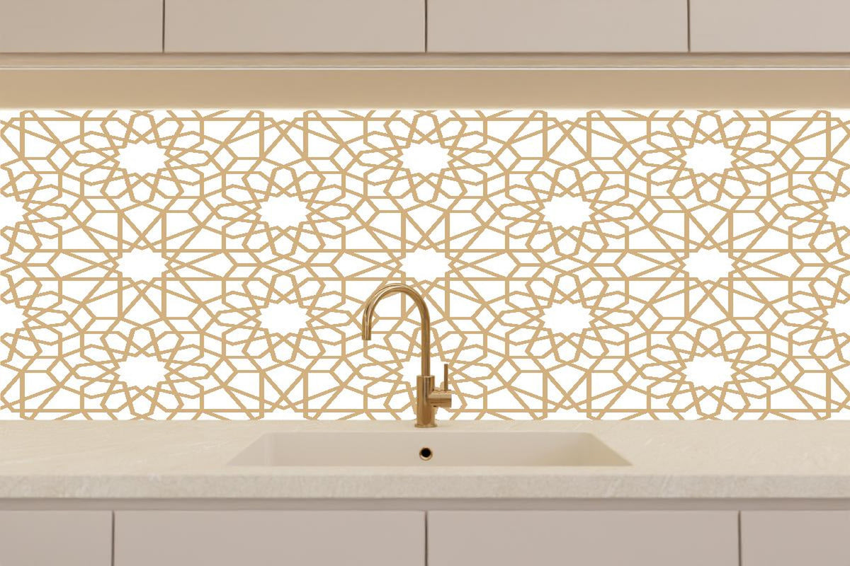 Küchenrückwand - Elegantes goldenes Muster auf Weiß