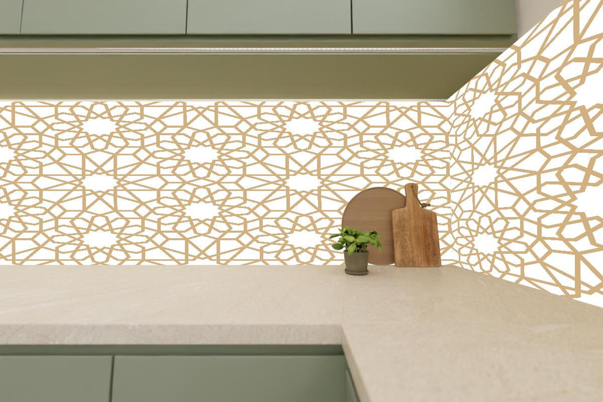 Küchenrückwand - Elegantes goldenes Muster auf Weiß