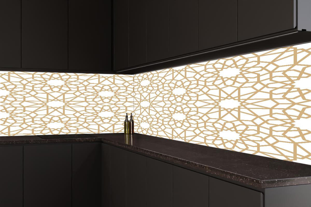 Küchenrückwand - Elegantes goldenes Muster auf Weiß