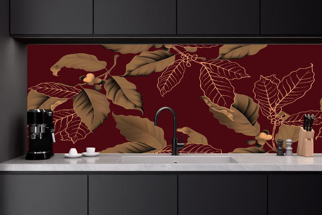 Küchenrückwand - Exquisites Herbstlaub Rot und Gold Design