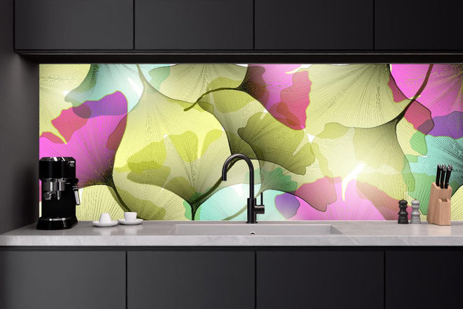 Küchenrückwand - Farbenfrohe Ginkgo Blätter Kunst-Design