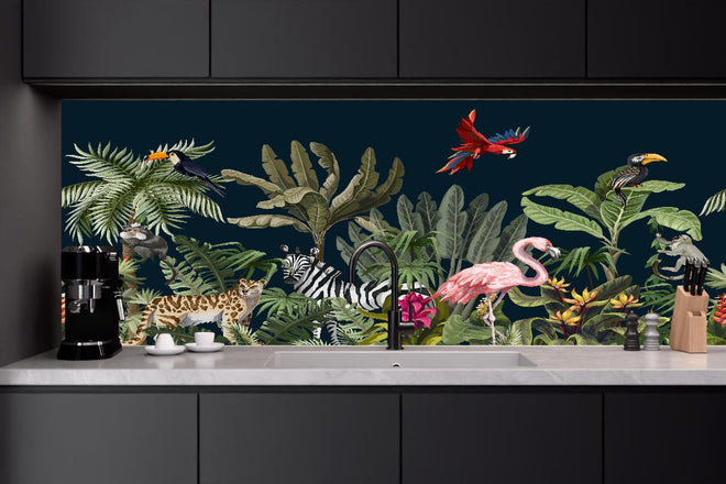 Küchenrückwand - Farbenprächtiger Dschungel Tierprint