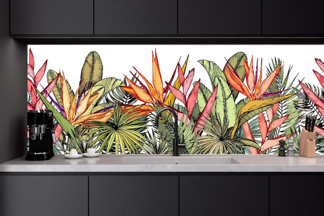 Küchenrückwand - Farbenprächtiges Tropenblatt-Muster Print