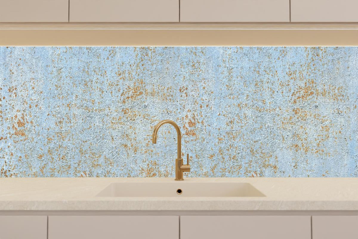 Küchenrückwand - Farbflocken auf rostigem Metallblech