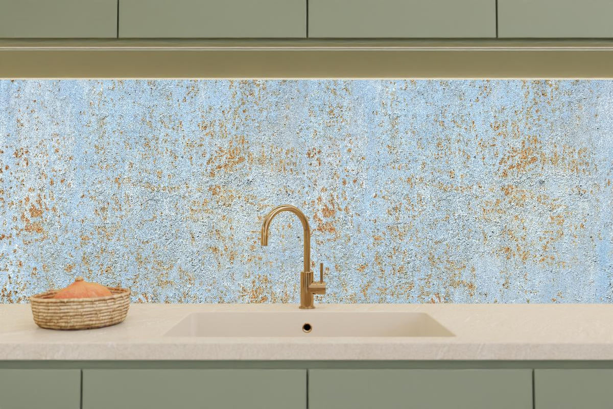 Küchenrückwand - Farbflocken auf rostigem Metallblech