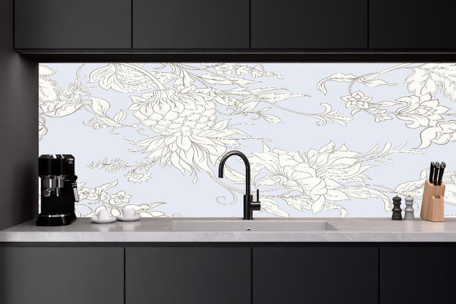 Küchenrückwand - Floral Weiß-Grau Muster Design