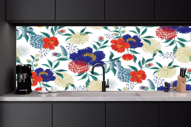 Küchenrückwand - Florale Tapete mit buntem Blumen Design
