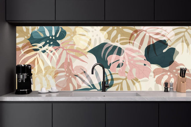 Küchenrückwand - Florale Tapete mit zarten Pastellfarben