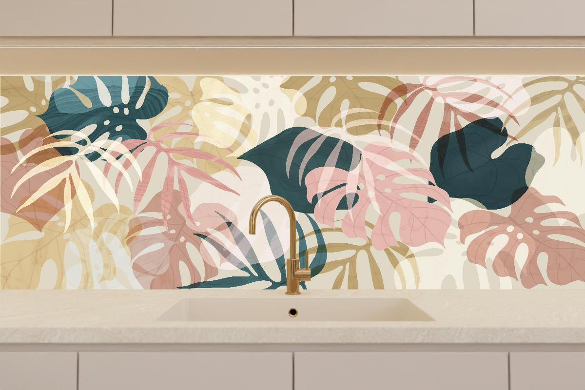 Küchenrückwand - Florale Tapete mit zarten Pastellfarben