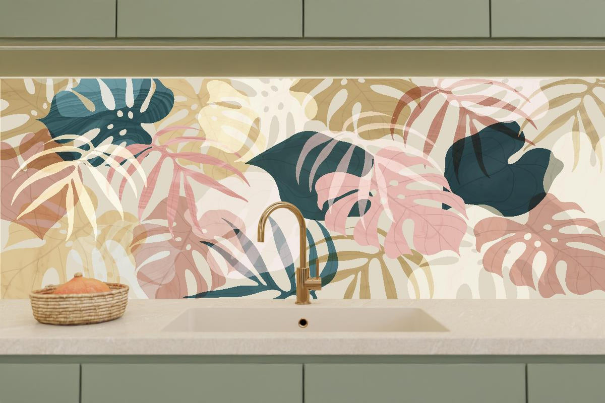 Küchenrückwand - Florale Tapete mit zarten Pastellfarben