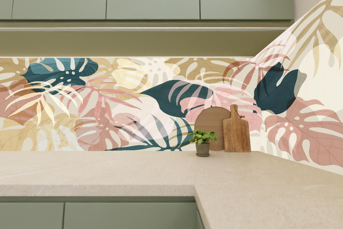 Küchenrückwand - Florale Tapete mit zarten Pastellfarben