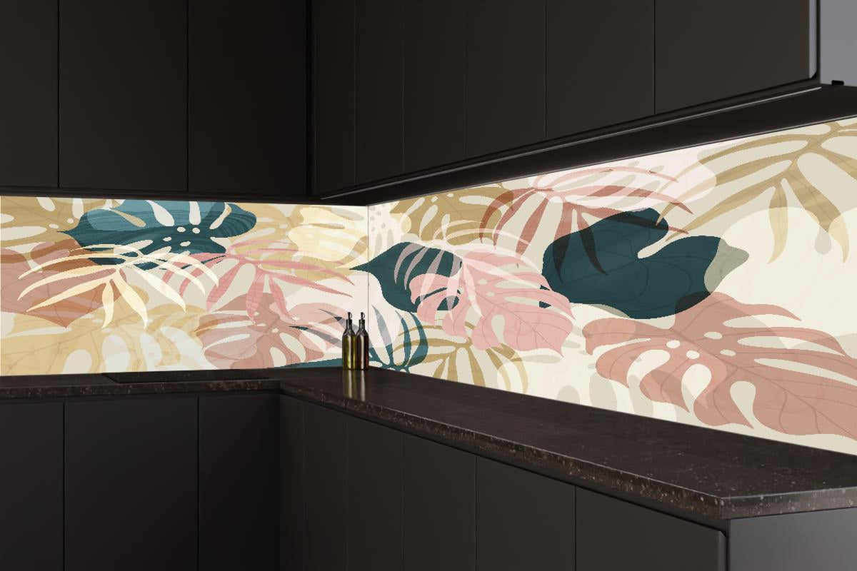 Küchenrückwand - Florale Tapete mit zarten Pastellfarben