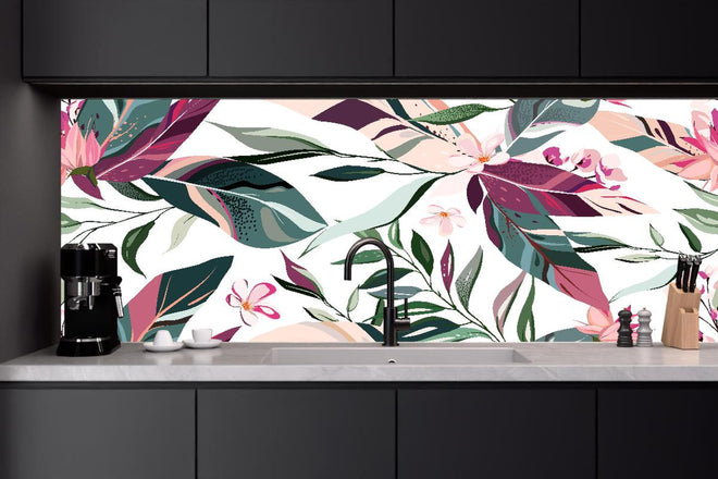 Küchenrückwand - Florales Muster mit Blumen und Blättern